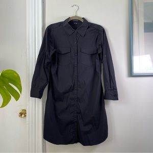 EUC Theory Button 3/4 Sleeve Pocket Shirt Dress 10 Cotton Blend Black Knee